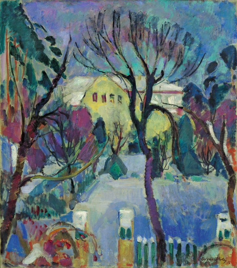 Auf diesem Bild ist das folgende Kunstwerk zu sehen: Oskar Moll. „Winterabend Grunewald“. 1916.