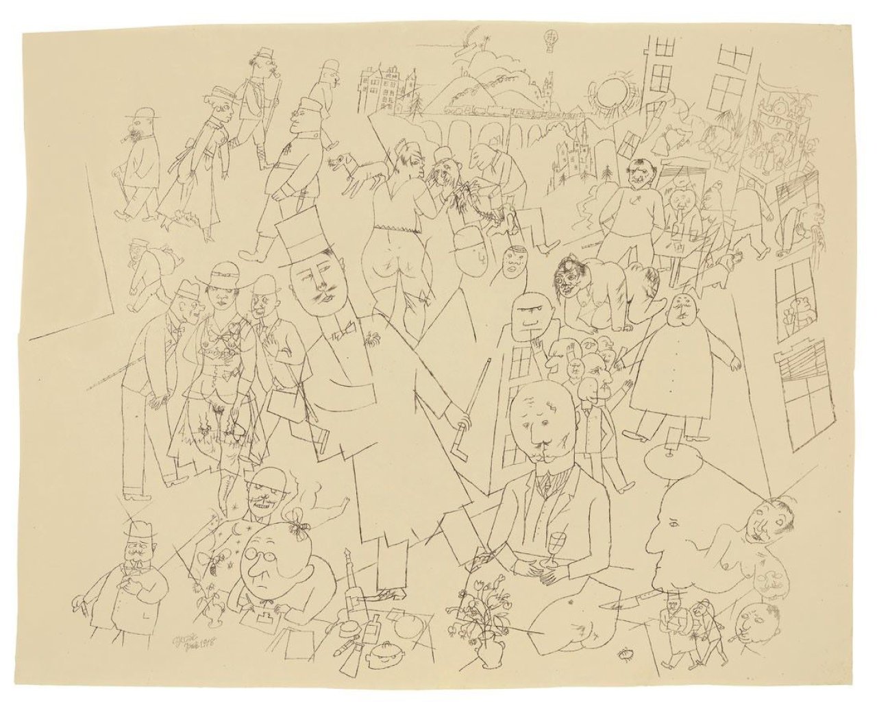 Auf diesem Bild ist das folgende Kunstwerk zu sehen: George Grosz. „Bürgerliche Welt“. 1918.