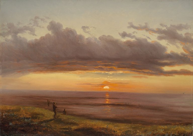 Auf diesem Bild ist das folgende Kunstwerk zu sehen: Carl Robert Kummer. „Sonnenuntergang am Meer“. 1850.