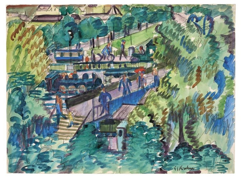 Auf diesem Bild ist das folgende Kunstwerk zu sehen: Ernst Ludwig Kirchner. „Bahnhof“ (Zürich). 1925.