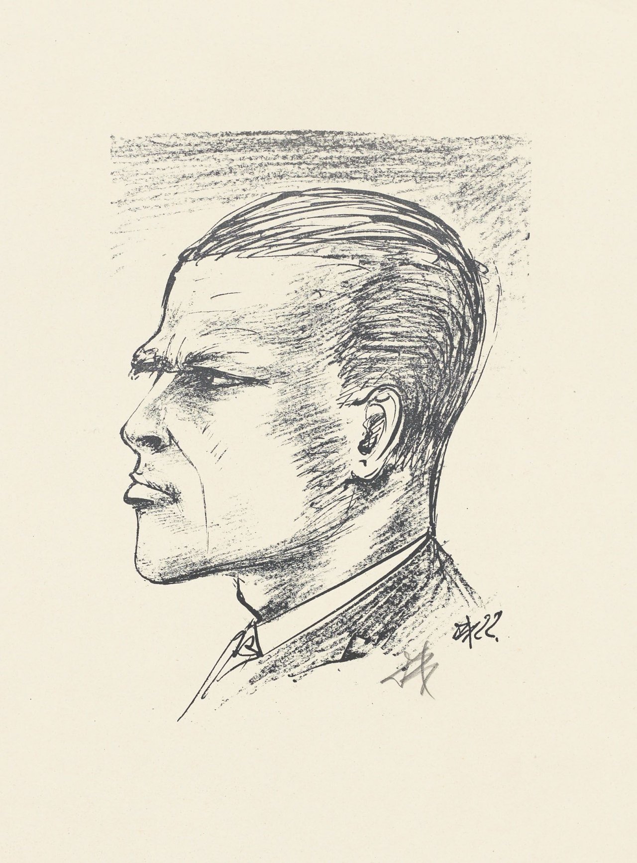 Auf diesem Bild ist das folgende Kunstwerk zu sehen: Otto Dix. „Selbstbildnis im Profil“. 1922.
