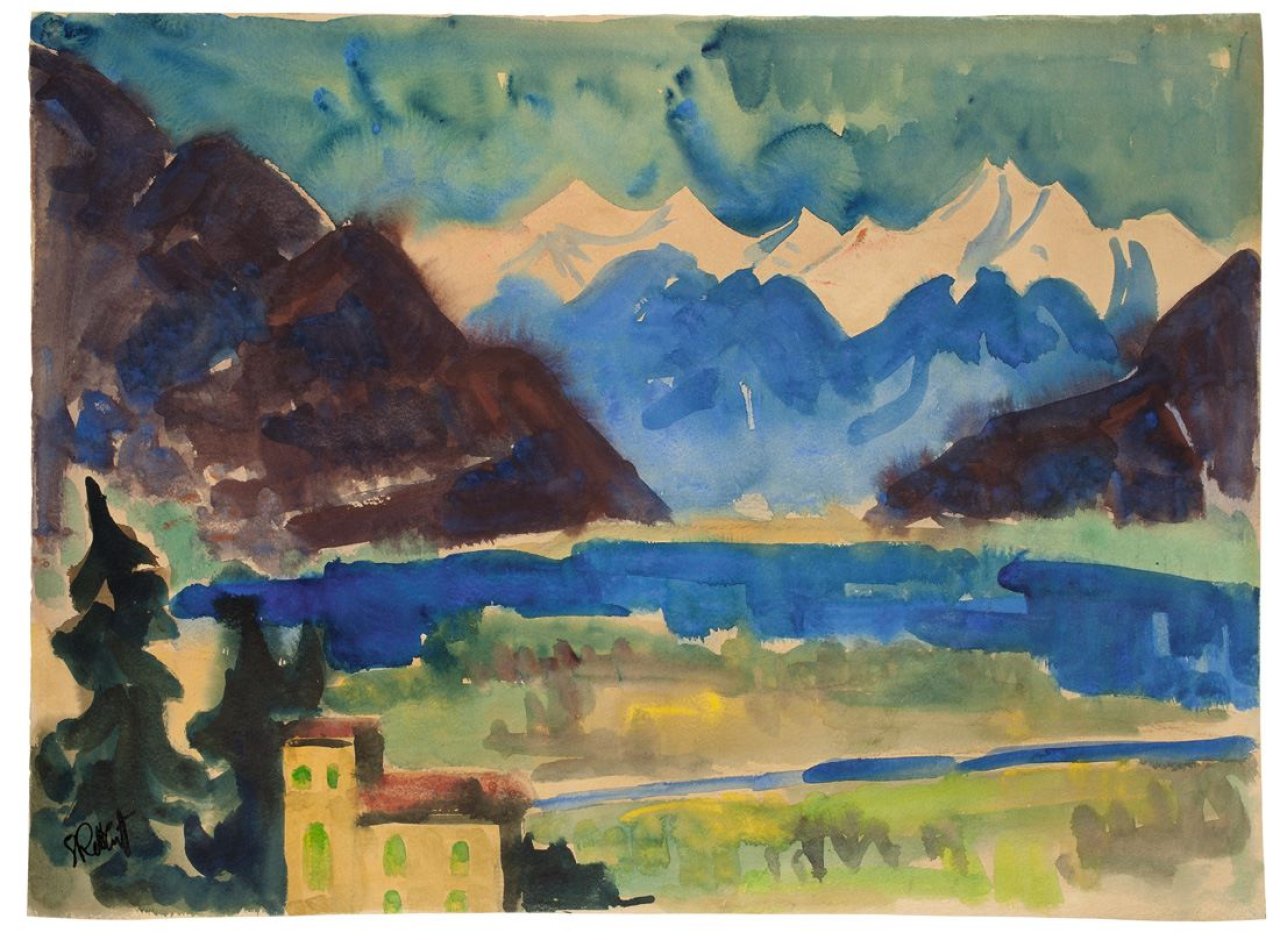 Auf diesem Bild ist das folgende Kunstwerk zu sehen: Karl Schmidt-Rottluff. „Berge am Lago Maggiore“. Um 1928.