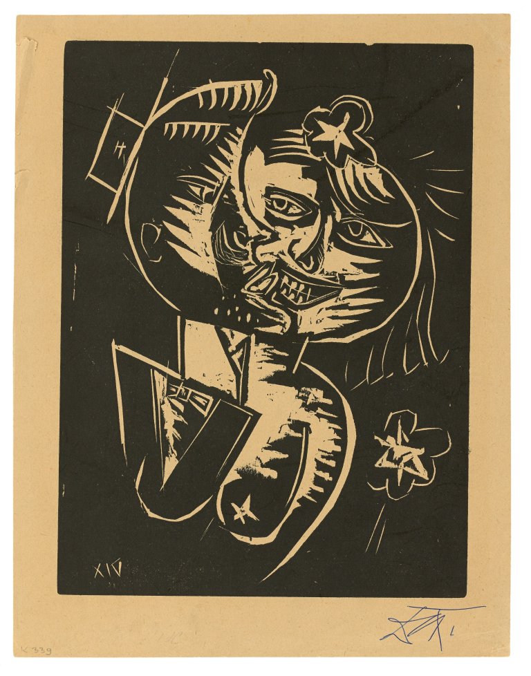 Auf diesem Bild ist das folgende Kunstwerk zu sehen: Otto Dix. „Der Kuß (Liebespaar)“. 1919.