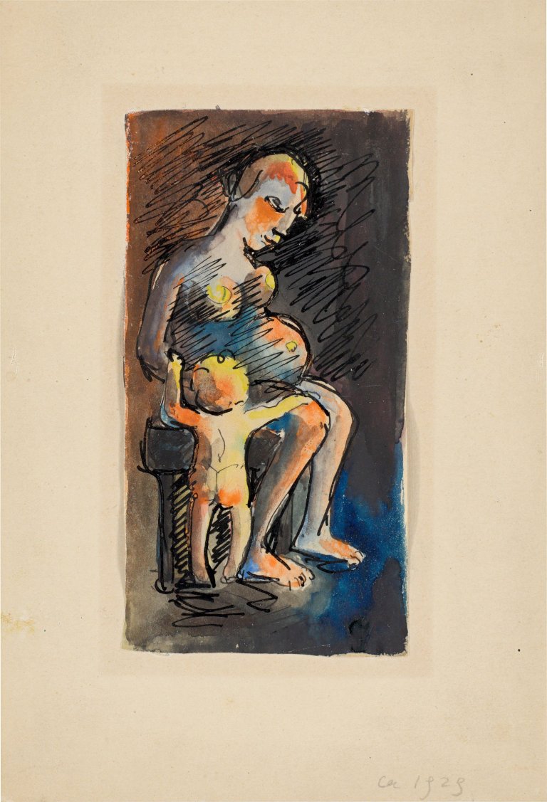 Auf diesem Bild ist das folgende Kunstwerk zu sehen: Hannah Höch. Schwangere mit Kind / Mutter mit schlafendem Kind. Um 1930.