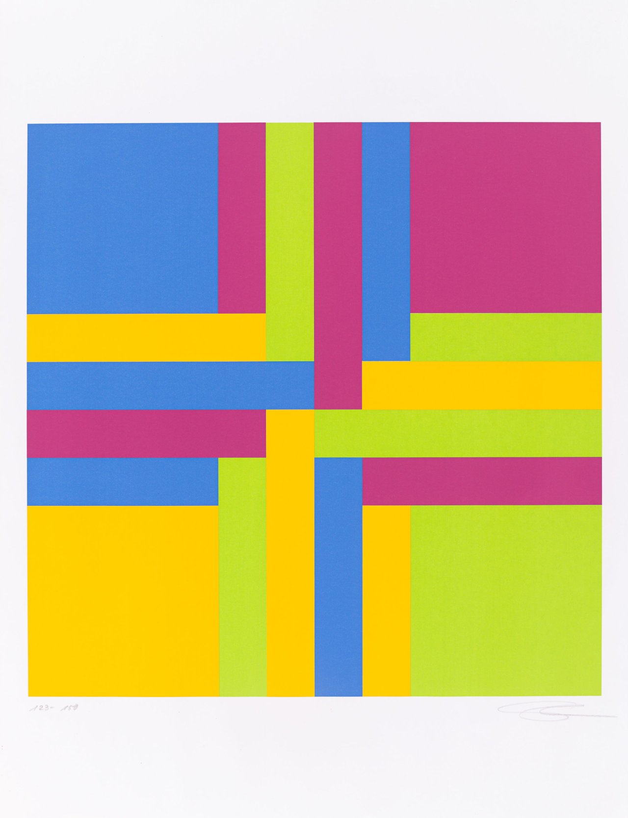 Auf diesem Bild ist das folgende Kunstwerk zu sehen: Richard Paul Lohse. „Vier verschränkte Farbgruppen 1973“. 1972-73.