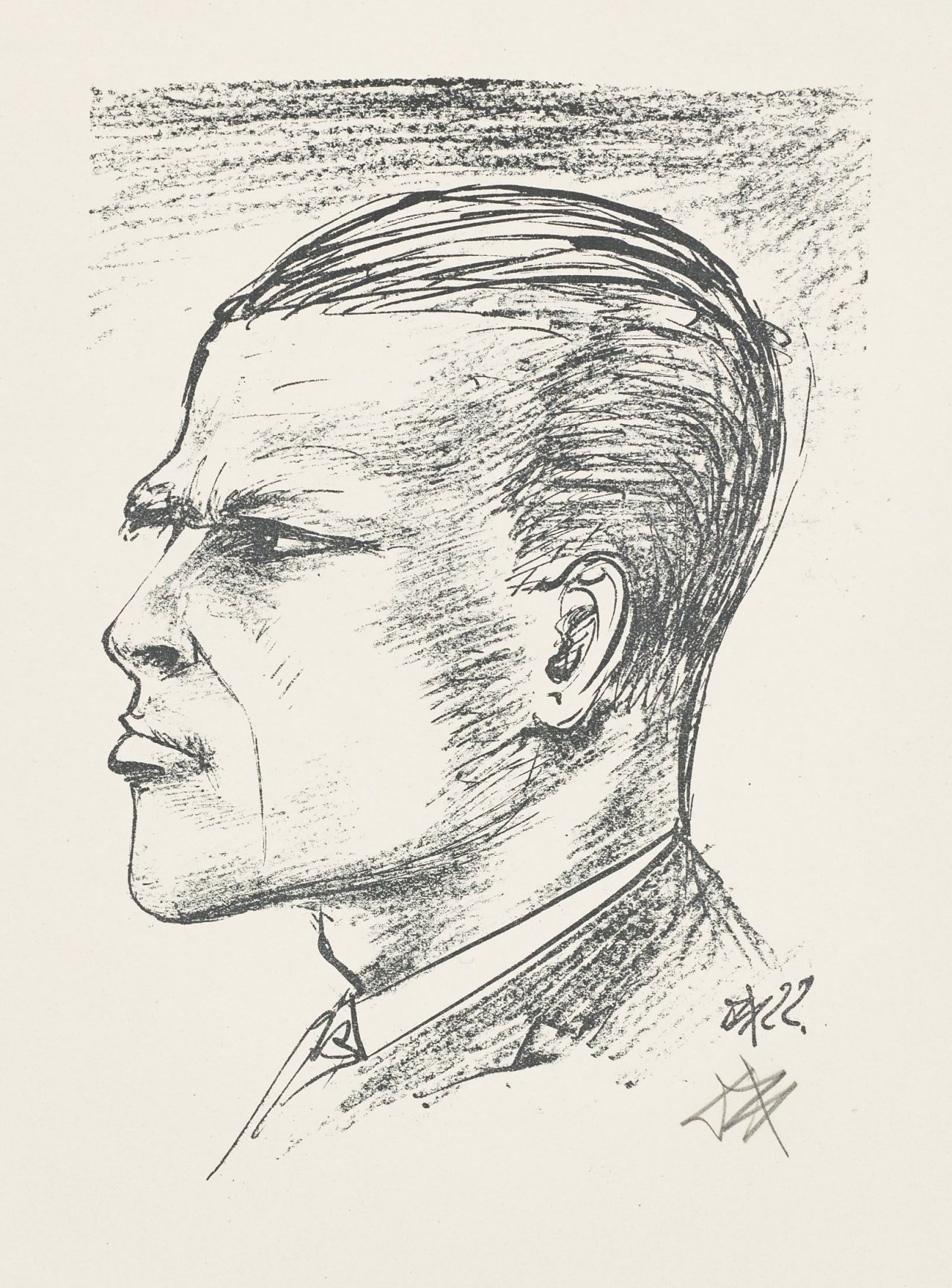 Auf diesem Bild ist das folgende Kunstwerk zu sehen: Otto Dix. „Selbstportrait im Profil“. 1922.