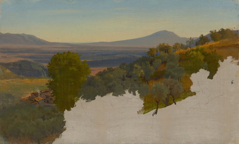 Auf diesem Bild ist das folgende Kunstwerk zu sehen: Albert Venus. „Blick von der Casa Baldi auf den Monte Artemisio“.