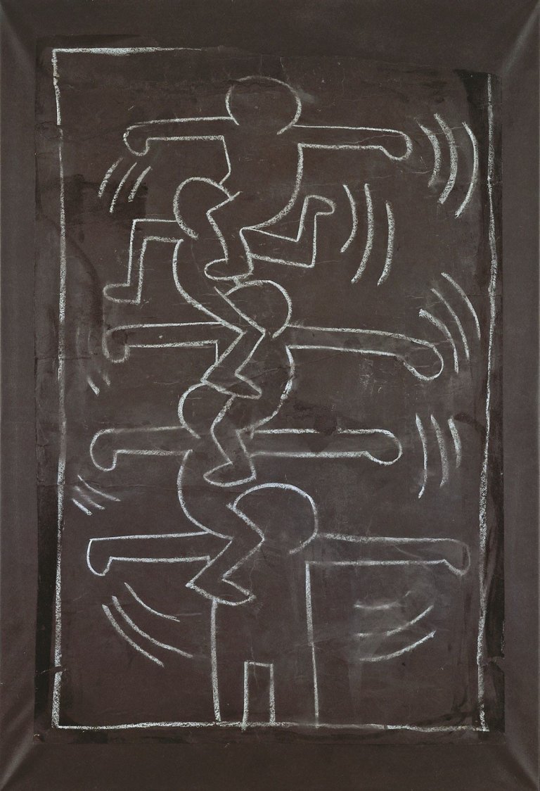 Auf diesem Bild ist das folgende Kunstwerk zu sehen: Keith Haring. Subway Drawing. 1980er Jahre.