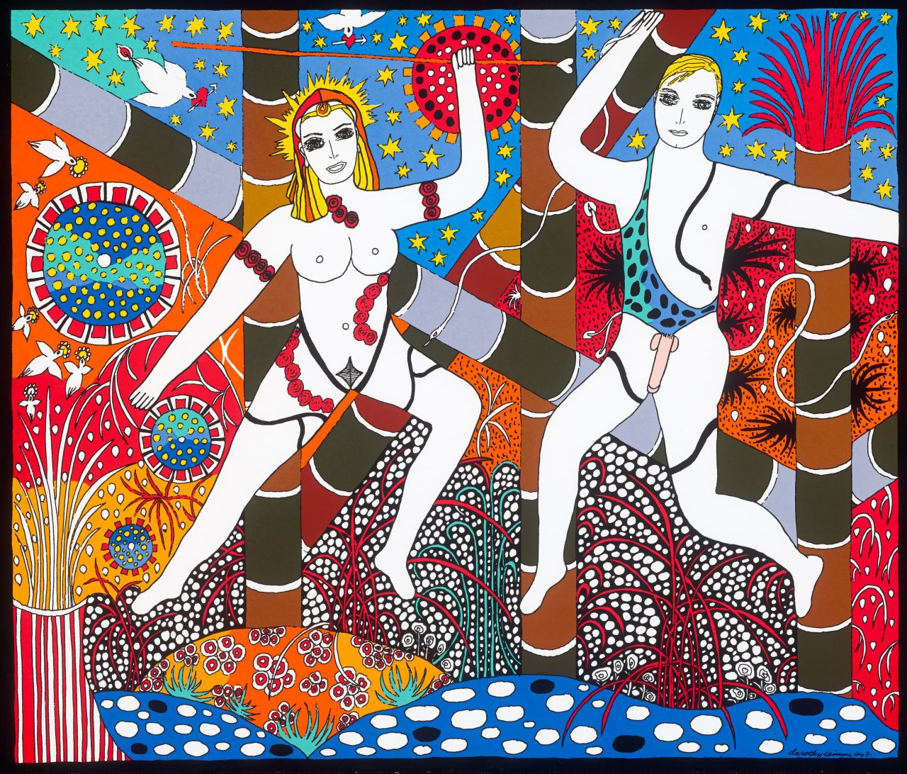 This picture shows the following artwork: Dorothy Iannone. ”The Queen of the Amazonas and Achilles”. 2007.