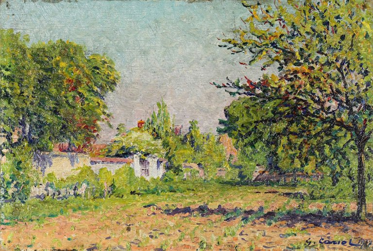 Auf diesem Bild ist das folgende Kunstwerk zu sehen: Gustave Cariot. Sommerliche Landschaft. 1932.