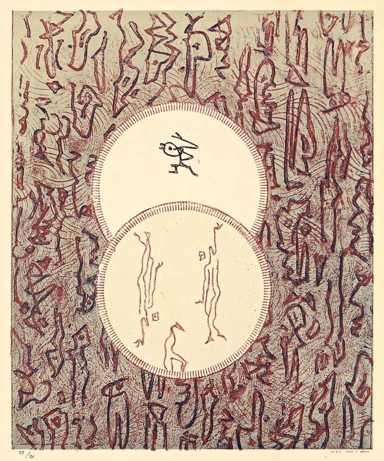 Auf diesem Bild ist das folgende Kunstwerk zu sehen: Max Ernst. Pour Bibliothèque Nationale. 1975.