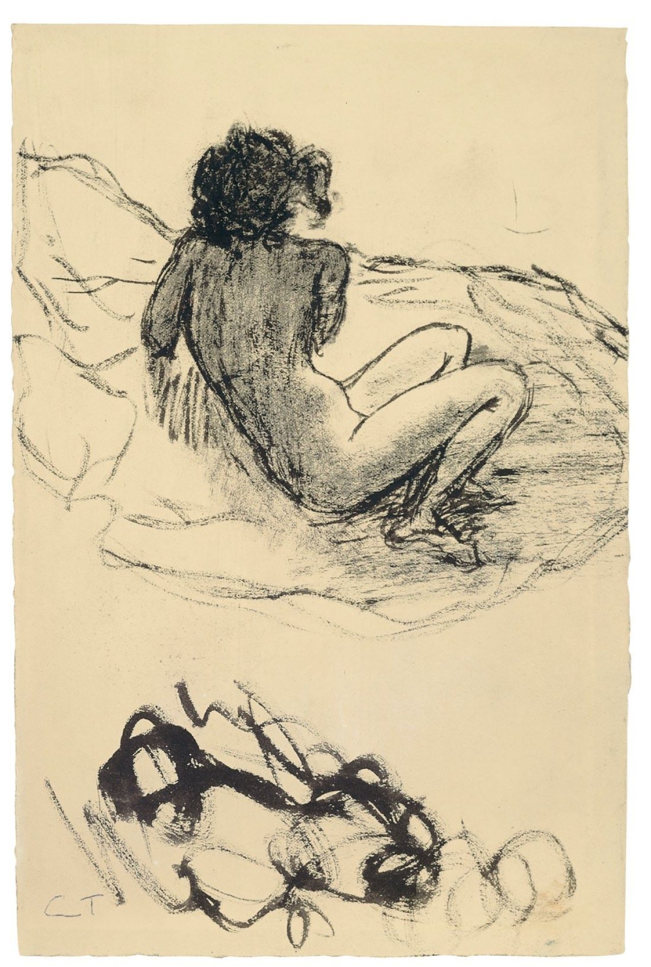 Auf diesem Bild ist das folgende Kunstwerk zu sehen: Pierre Bonnard. Jeune Fille sur un lit. Um 1893/94 .