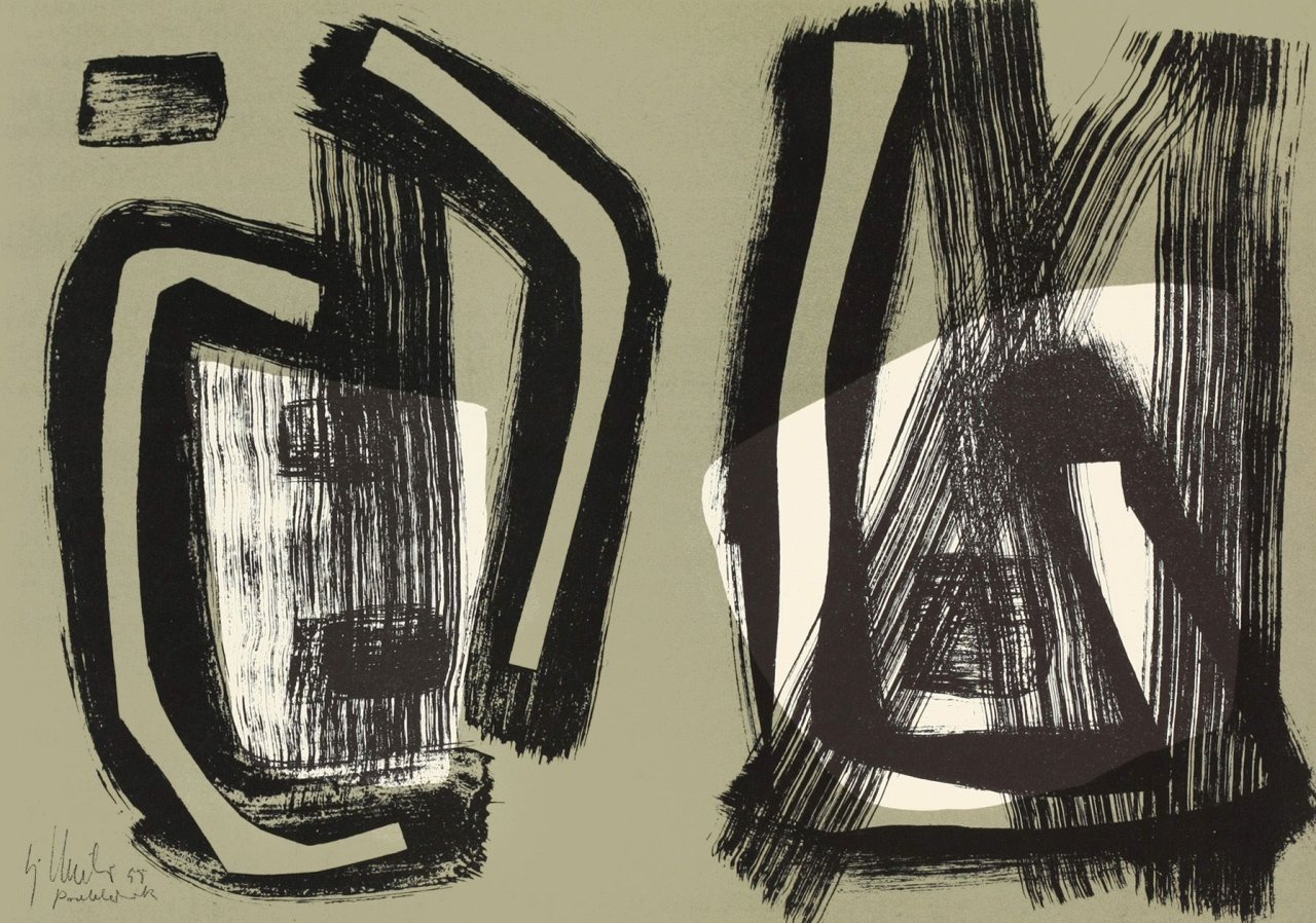 Auf diesem Bild ist das folgende Kunstwerk zu sehen: Fritz Winter. „Farblithographie 6“. 1955.