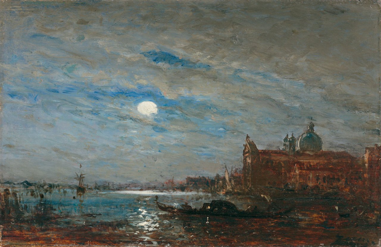 Auf diesem Bild ist das folgende Kunstwerk zu sehen: Félix Ziem. „Claire de lune devant San Giorgio“ (Venedig).