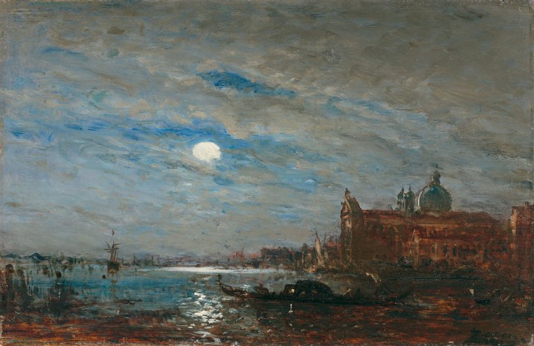 Auf diesem Bild ist das folgende Kunstwerk zu sehen: Félix Ziem. „Claire de lune devant San Giorgio“ (Venedig).