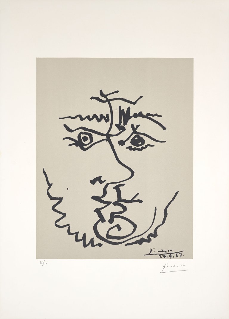 Auf diesem Bild ist das folgende Kunstwerk zu sehen: Nach Pablo Picasso. Visages. 1967.
