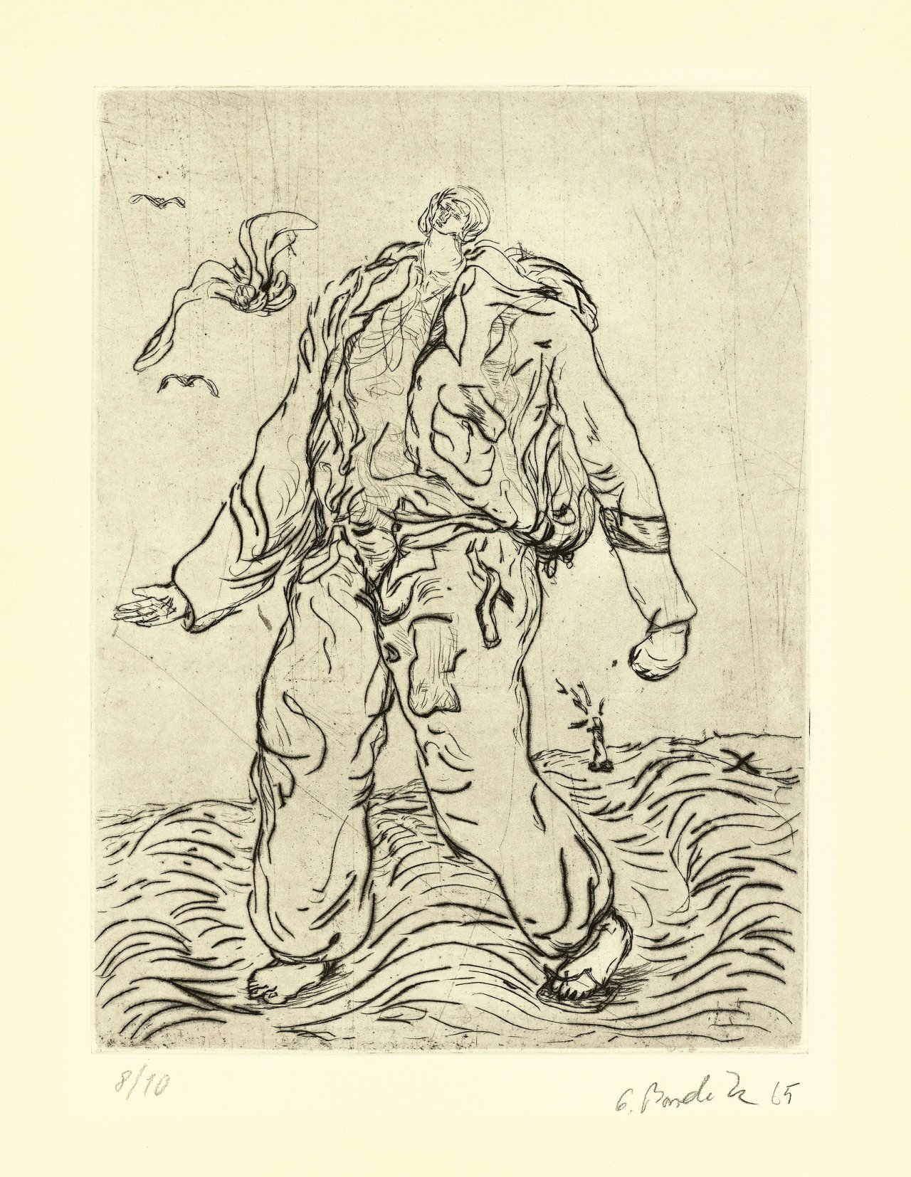 Auf diesem Bild ist das folgende Kunstwerk zu sehen: Georg Baselitz. „L.R. auf dem Weg zur Arbeit“. 1965.