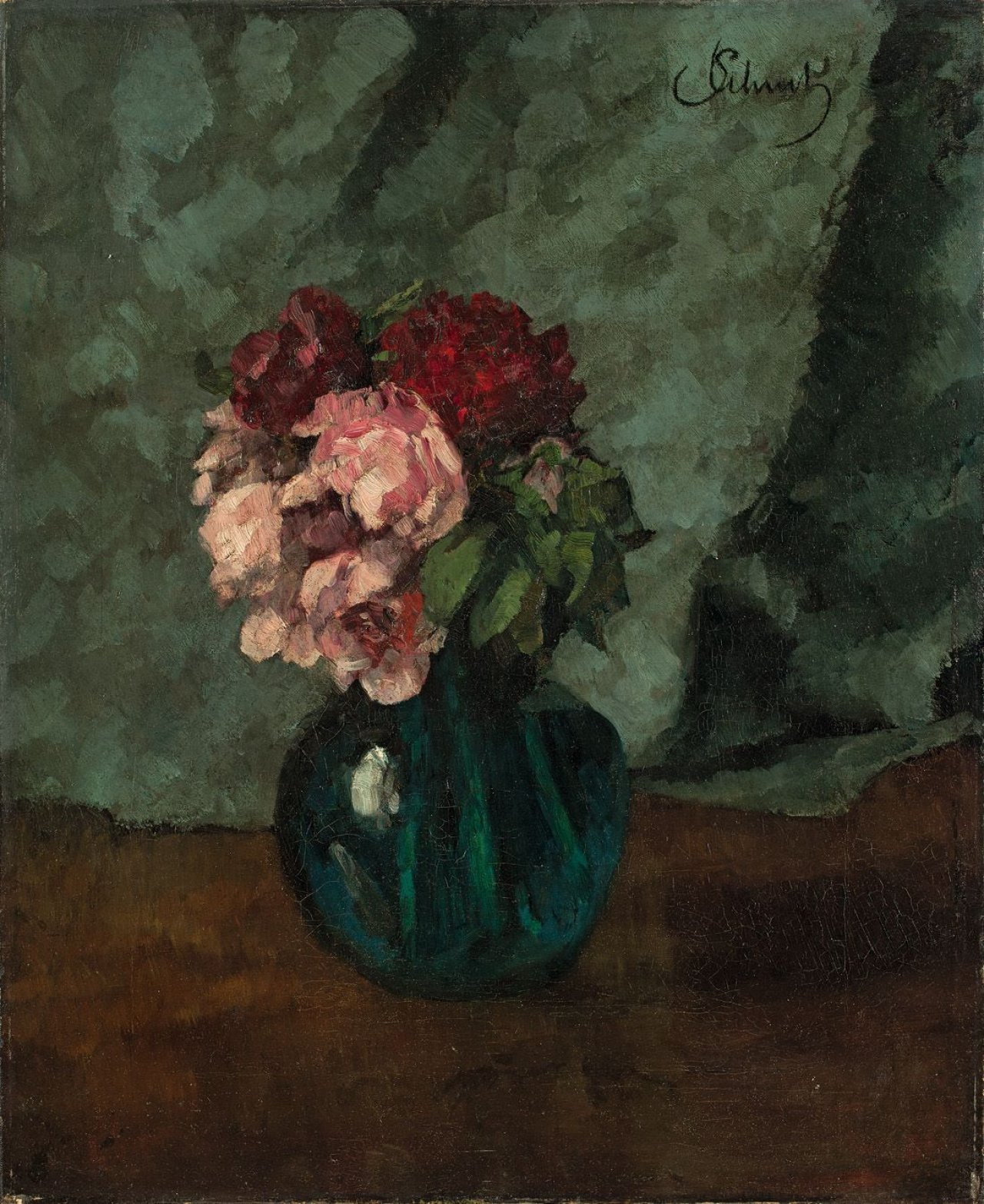 Auf diesem Bild ist das folgende Kunstwerk zu sehen: Carl Schuch. Rosenstrauß. Um 1886/88.