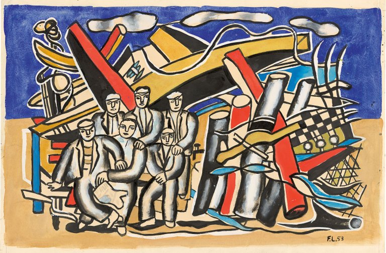 Auf diesem Bild ist das folgende Kunstwerk zu sehen: Fernand Léger. „Les constructeurs (marine)“. 1953.