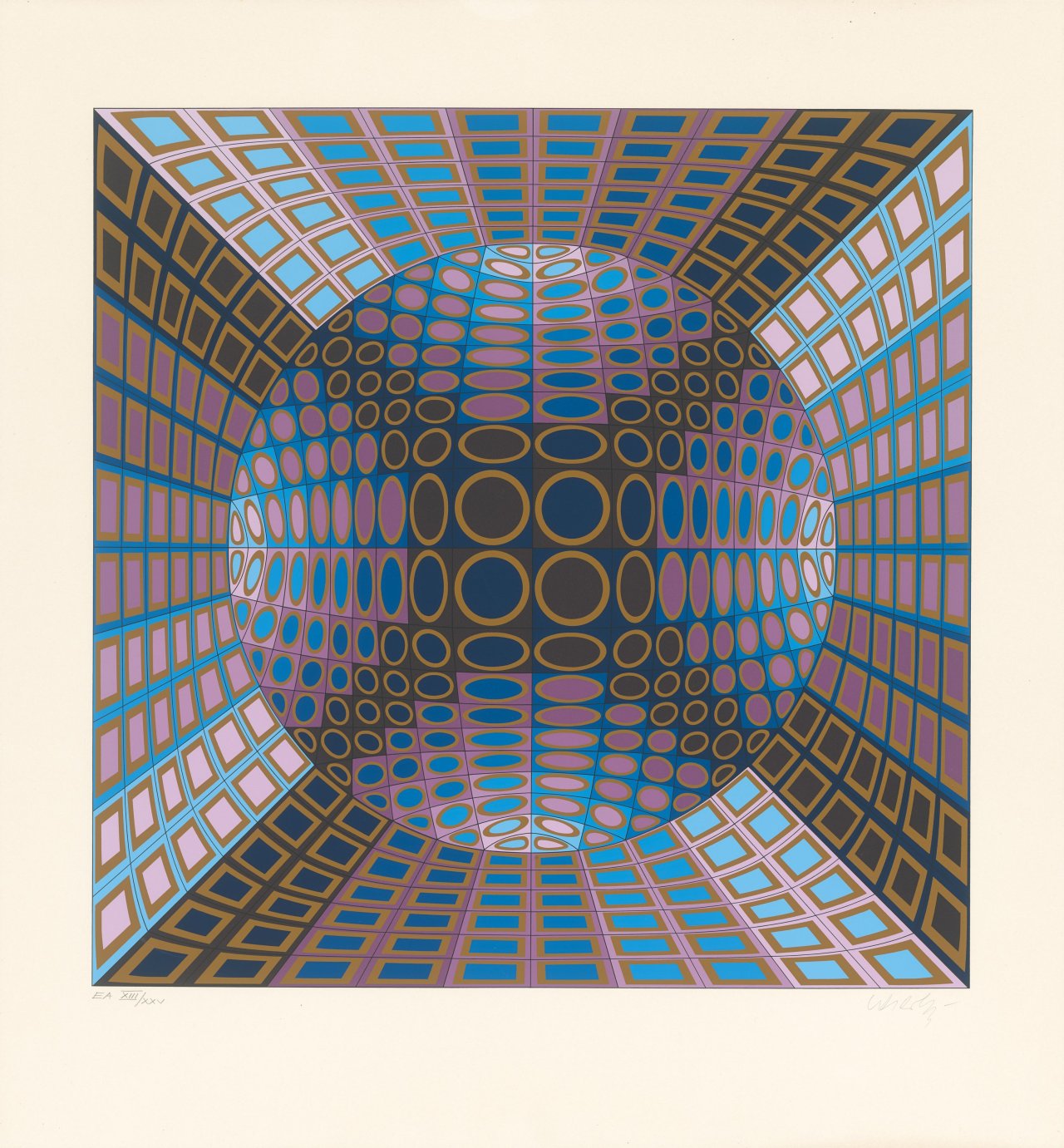 Auf diesem Bild ist das folgende Kunstwerk zu sehen: Victor Vasarely. „Niels Bohr“. 1971.