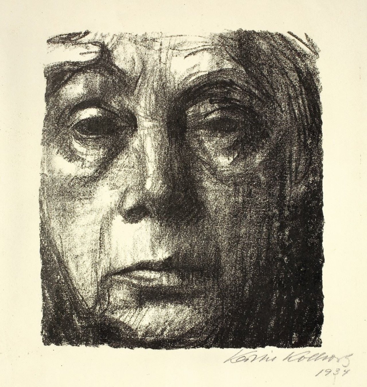 Auf diesem Bild ist das folgende Kunstwerk zu sehen: Käthe Kollwitz. „Selbstbildnis“. 1934.