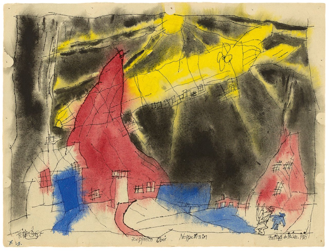 This picture shows the following artwork: Lyonel Feininger. „Zeppelin über Neppermin“. 1918.