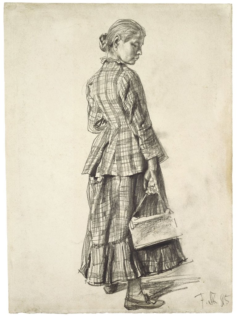 Auf diesem Bild ist das folgende Kunstwerk zu sehen: Franz Skarbina. Berlinerin mit Handtasche. 1885.