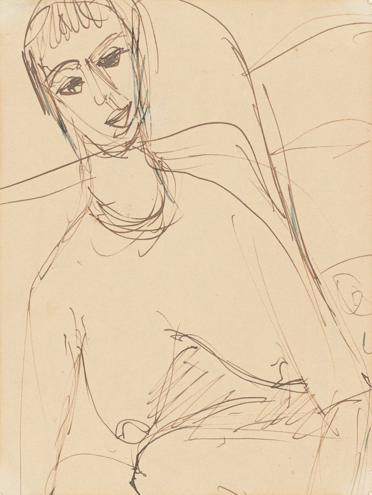Auf diesem Bild ist das folgende Kunstwerk zu sehen: Ernst Ludwig Kirchner. „Portrait (Akt Gerda)“. 1912-14.