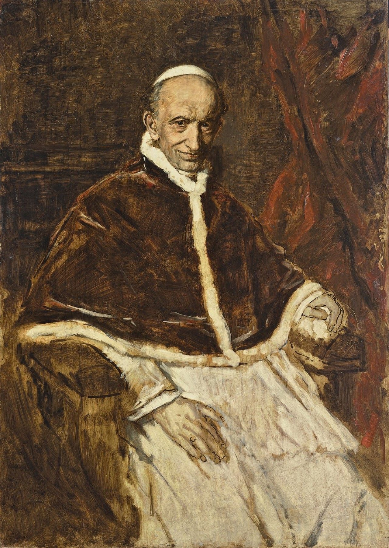 Auf diesem Bild ist das folgende Kunstwerk zu sehen: Franz von Lenbach. Papst Leo XIII. Um 1885.