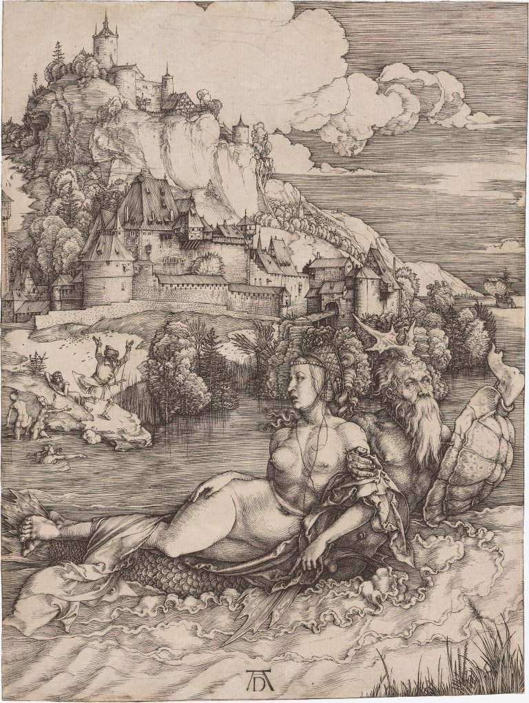 Auf diesem Bild ist das folgende Kunstwerk zu sehen: Albrecht Dürer. „Das Meerwunder (Raub der Amymone)“. Wohl vor 1500.