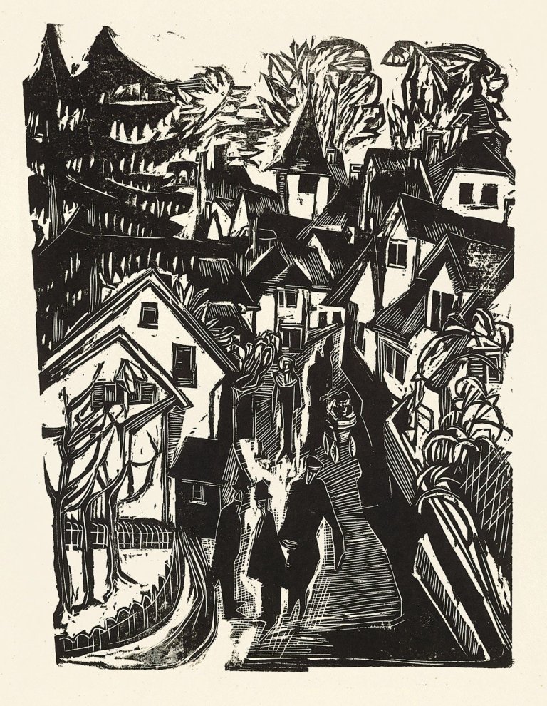 Auf diesem Bild ist das folgende Kunstwerk zu sehen: Ernst Ludwig Kirchner. „Alte Gasse in Königstein“. 1916.