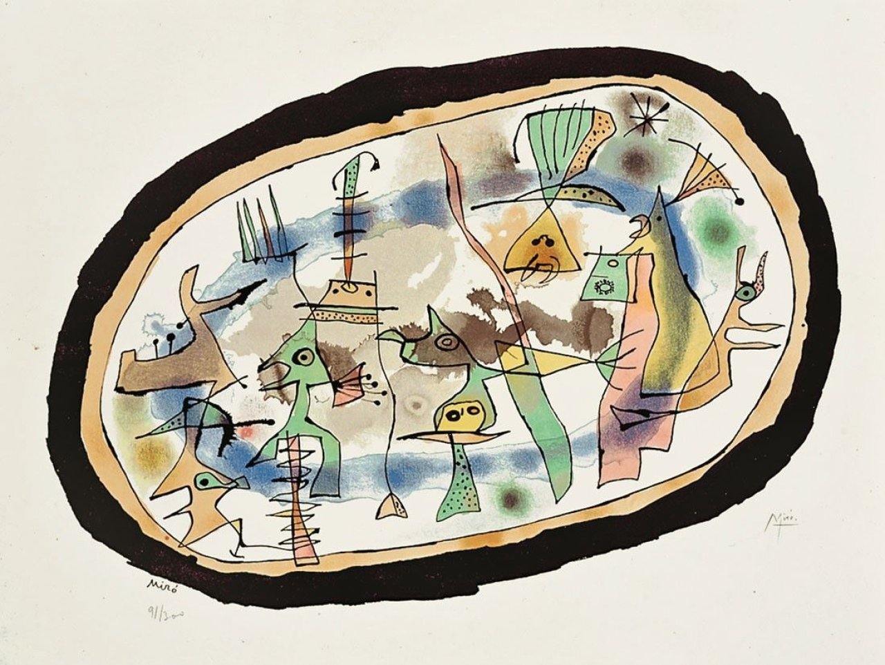Auf diesem Bild ist das folgende Kunstwerk zu sehen: Nach Joan Miró. „La naissance du jour“. 1957.