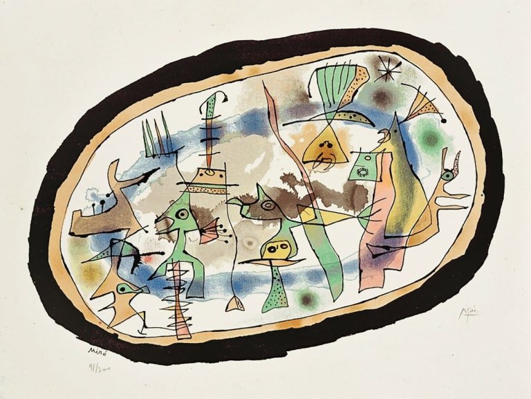 Auf diesem Bild ist das folgende Kunstwerk zu sehen: Nach Joan Miró. „La naissance du jour“. 1957.
