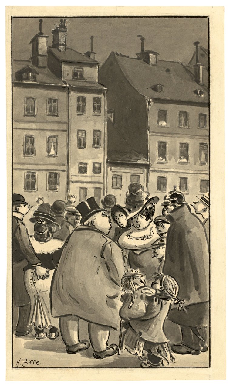 Auf diesem Bild ist das folgende Kunstwerk zu sehen: Heinrich Zille. Alle Tage stürzt sich eener bei mir aus`t Fenster, ick habe bald keene Mieter mehr!. 1913.