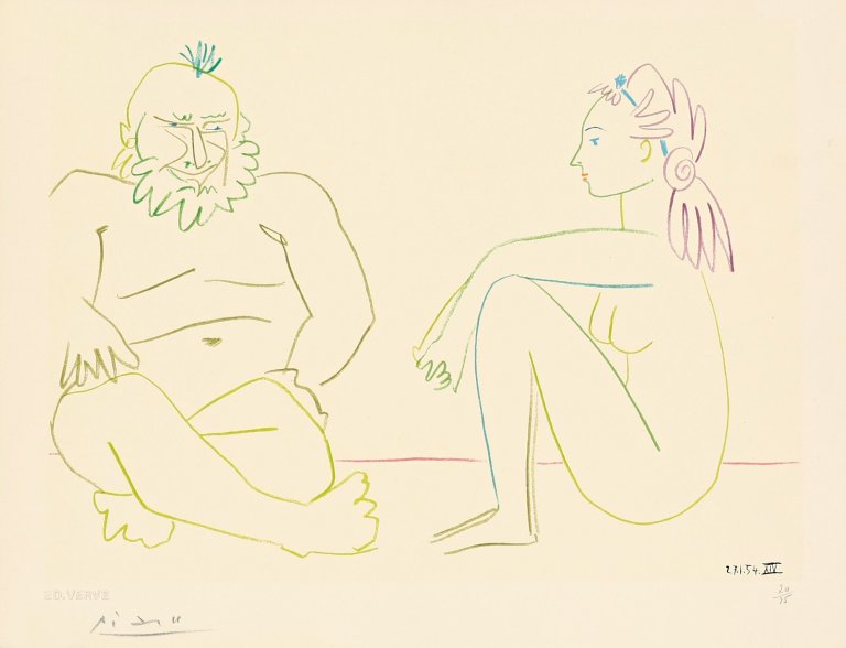 Auf diesem Bild ist das folgende Kunstwerk zu sehen: Nach Pablo Picasso. Deux Personnages. 1959.