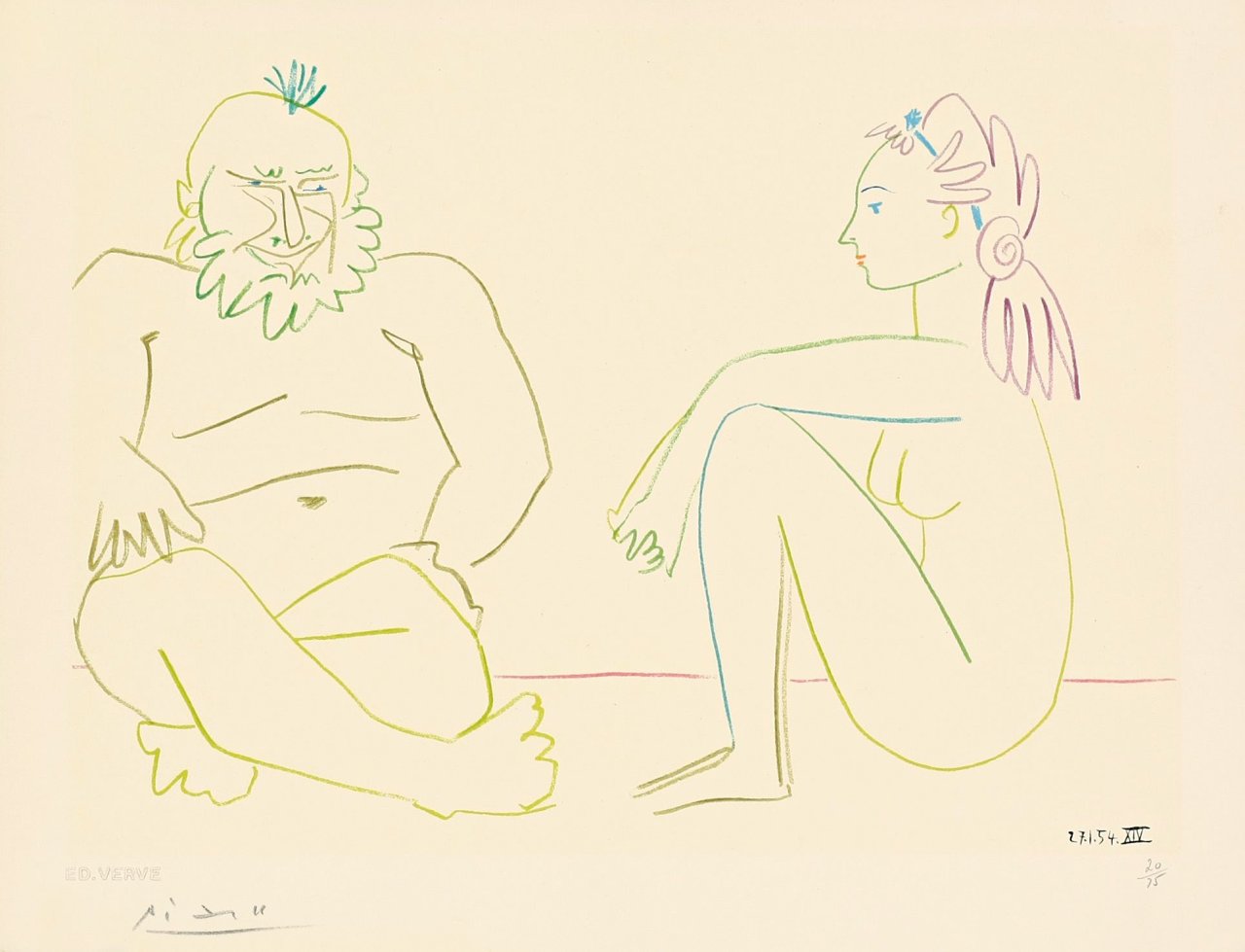 Auf diesem Bild ist das folgende Kunstwerk zu sehen: Nach Pablo Picasso. Deux Personnages. 1959.