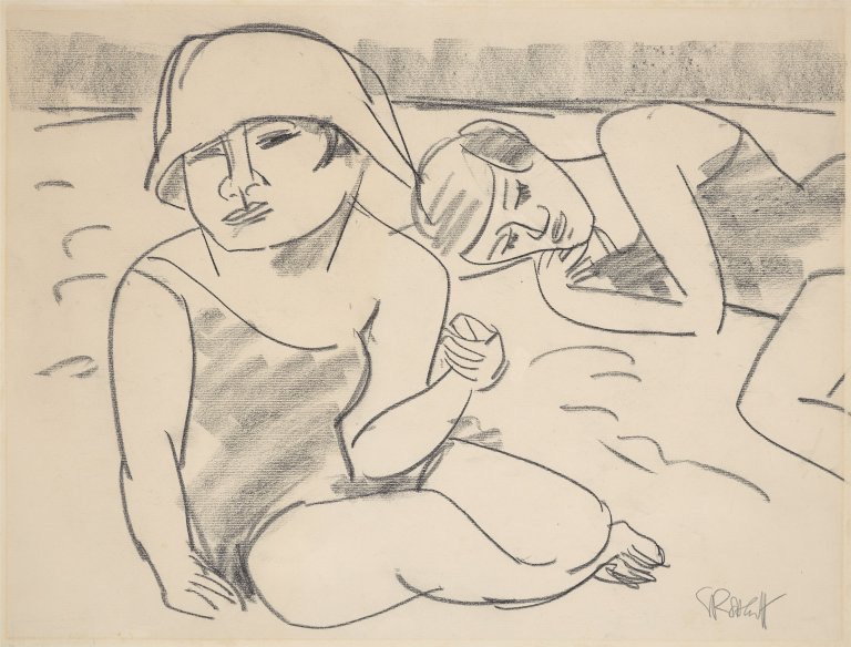 Auf diesem Bild ist das folgende Kunstwerk zu sehen: Karl Schmidt-Rottluff. Zwei Badende am Strande. 1920er-Jahre.