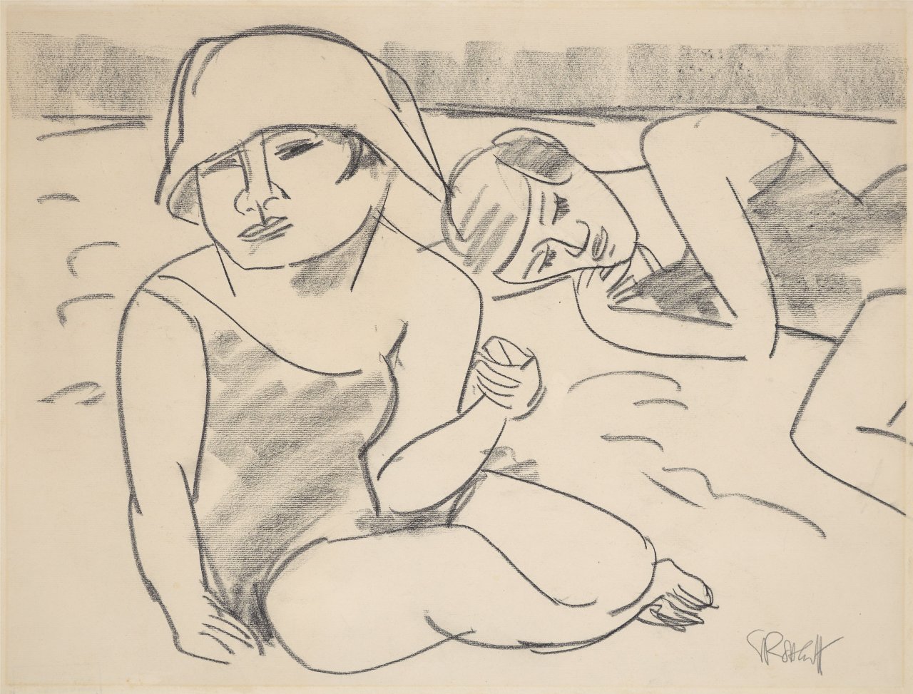 Auf diesem Bild ist das folgende Kunstwerk zu sehen: Karl Schmidt-Rottluff. Zwei Badende am Strande. 1920er-Jahre.