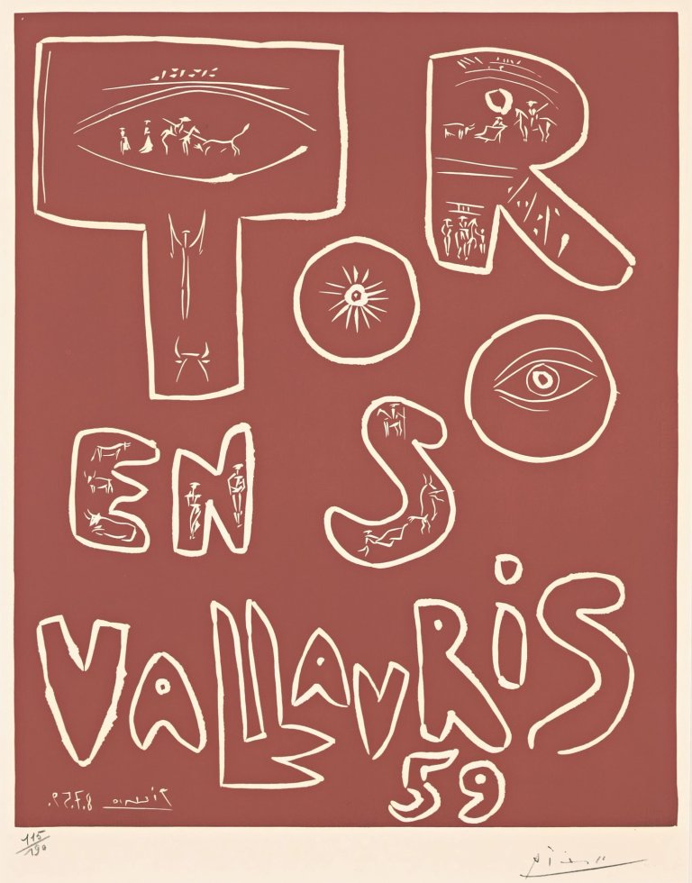 Auf diesem Bild ist das folgende Kunstwerk zu sehen: Pablo Picasso. „Toros en Vallauris 59“. 1959.