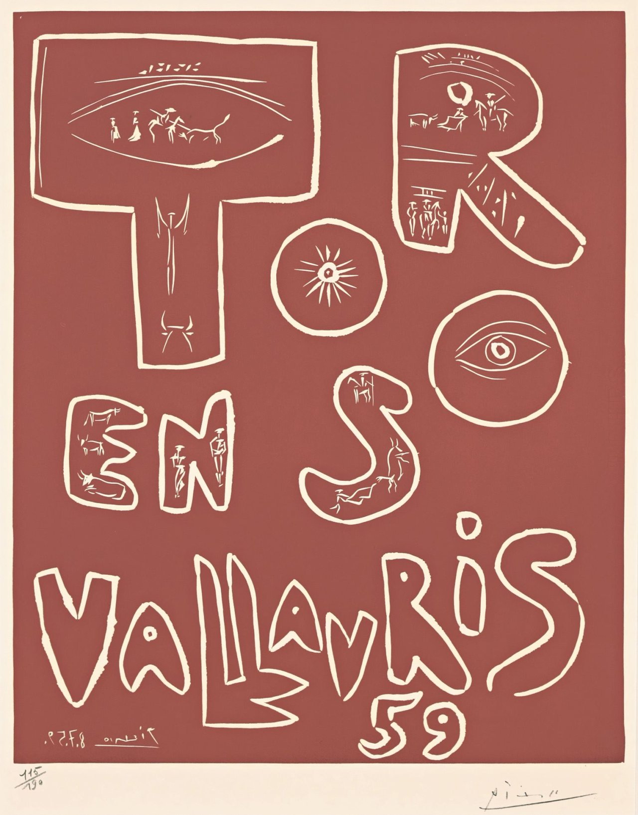 Auf diesem Bild ist das folgende Kunstwerk zu sehen: Pablo Picasso. „Toros en Vallauris 59“. 1959.