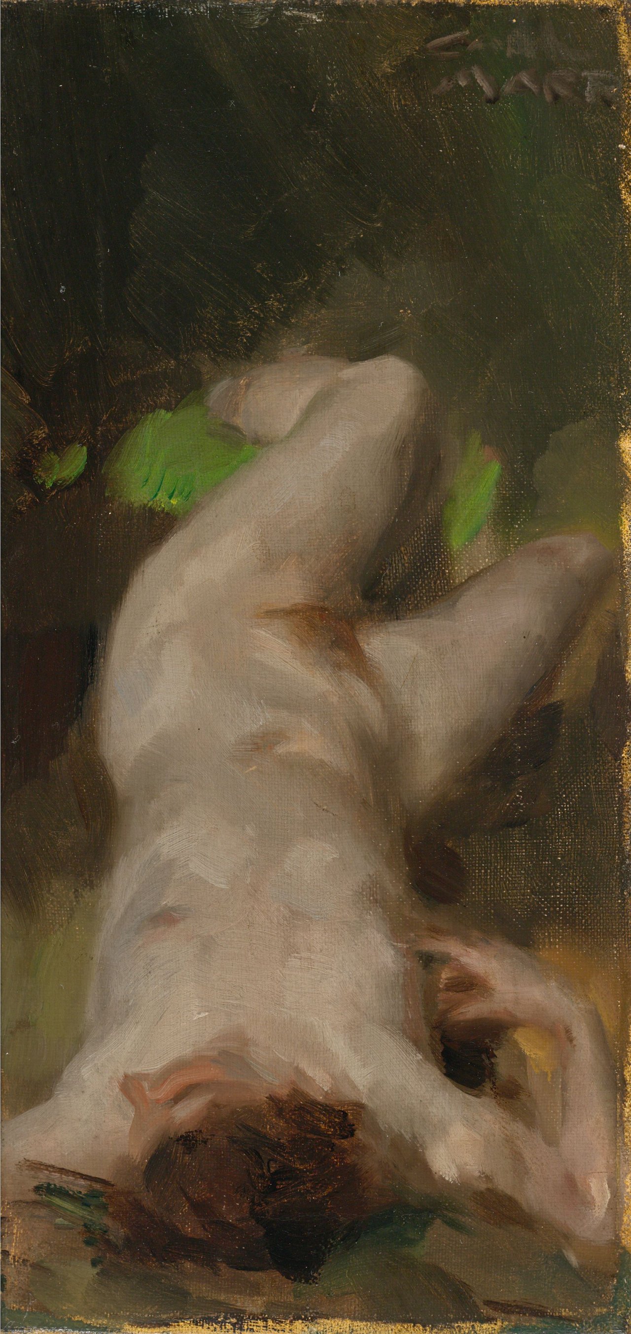 Auf diesem Bild ist das folgende Kunstwerk zu sehen: Carl von Marr. Liegender weiblicher Akt mit grünem Tuch.