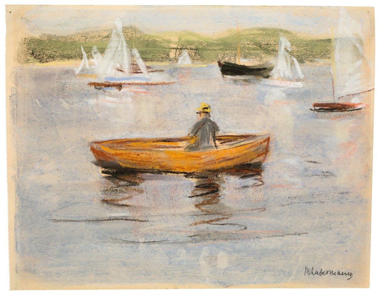 This picture shows the following artwork: Max Liebermann. Im Ruderboot. 1920s.