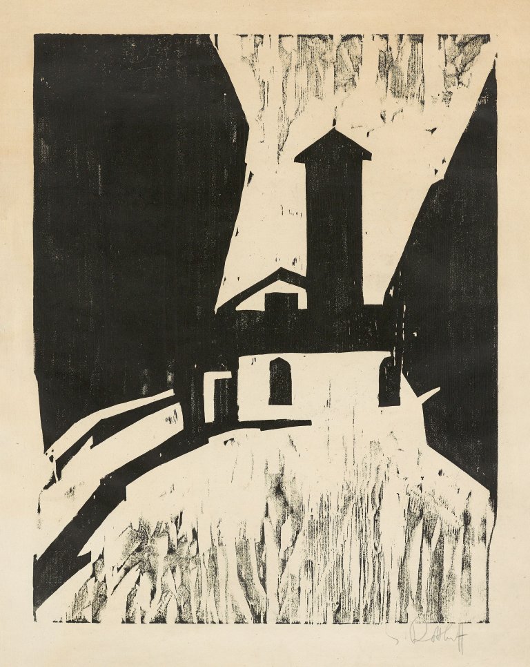Auf diesem Bild ist das folgende Kunstwerk zu sehen: Karl Schmidt-Rottluff. „Villa mit Turm“. 1911.