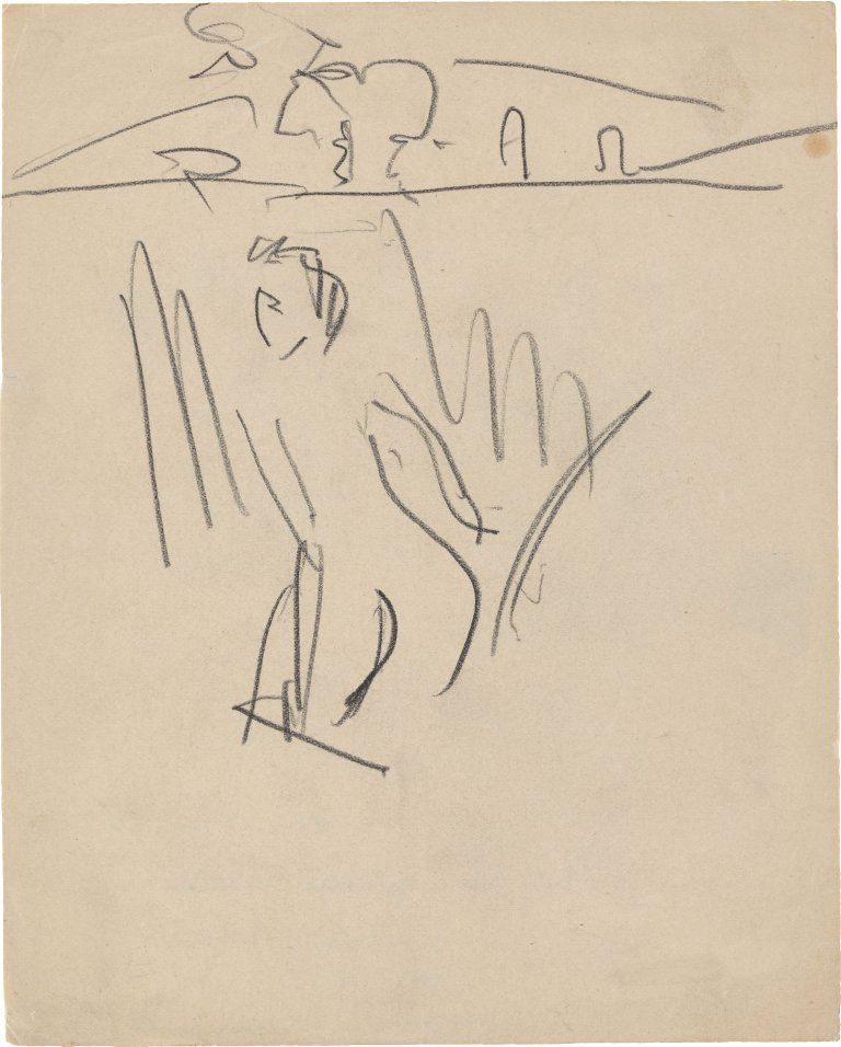 Auf diesem Bild ist das folgende Kunstwerk zu sehen: Ernst Ludwig Kirchner. „In's Wasser gehendes Mädchen“. 1909.