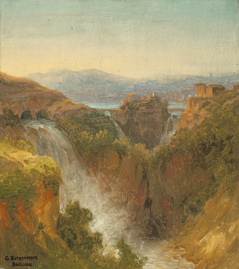 Auf diesem Bild ist das folgende Kunstwerk zu sehen: Carl Morgenstern. Die Wasserfälle von Tivoli. Um 1860.