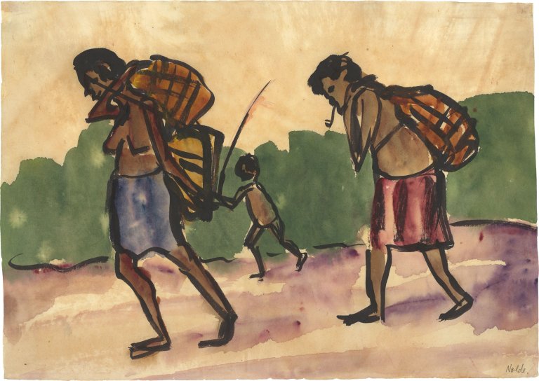 This picture shows the following artwork: Emil Nolde. ”Südsee-Insulaner, Lasten tragend”. Circa 1913.