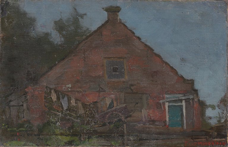 Auf diesem Bild ist das folgende Kunstwerk zu sehen: Piet Mondrian. „House on the Gein, 1741, Reversed Sketch“. 1900.