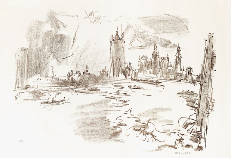 Auf diesem Bild ist das folgende Kunstwerk zu sehen: Oskar Kokoschka. „House of Parliament I“. 1967.