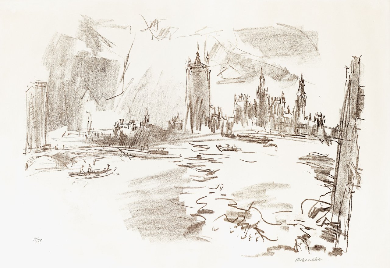 Auf diesem Bild ist das folgende Kunstwerk zu sehen: Oskar Kokoschka. „House of Parliament I“. 1967.