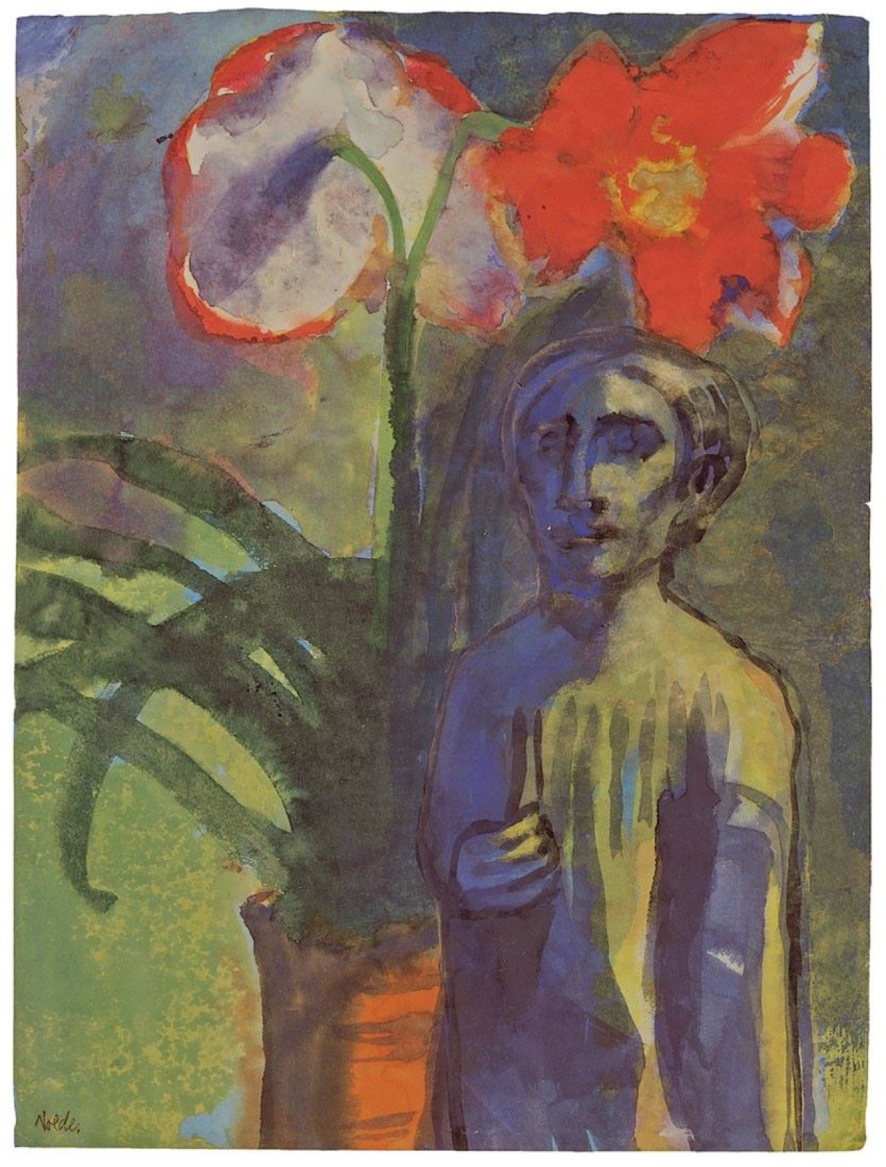 This picture shows the following artwork: Emil Nolde. Amaryllis mit Figur.
